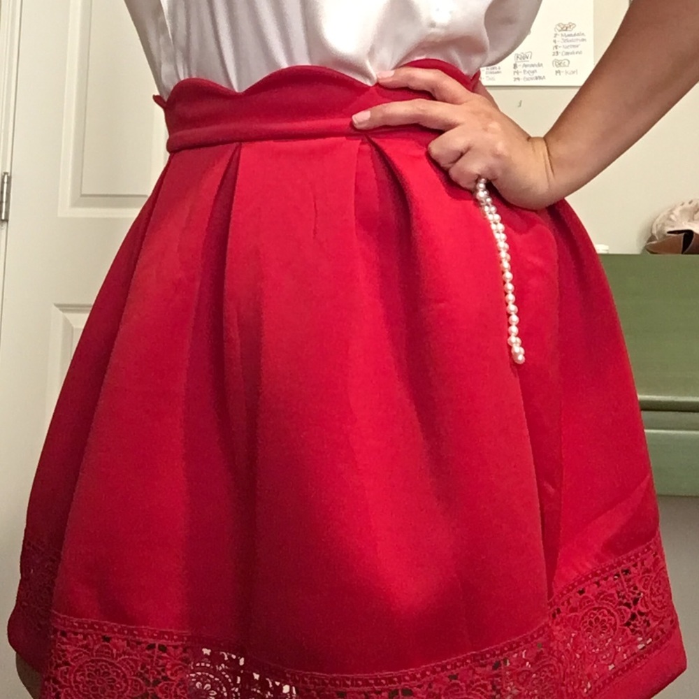 Blue Rain Elegant Scalloped-Edge Red Skirt - Picture 2 of 8